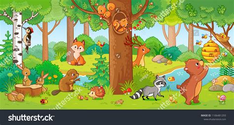 Vector Illustration Cute Forest Animals Childrens Stock Vector (Royalty ...