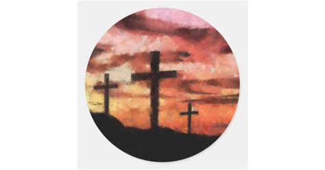 3 crosses painting classic round sticker | Zazzle