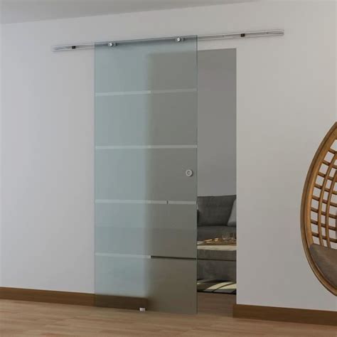 Porte coulissante en verre trempé dépoli avec dessin striure rail en ...