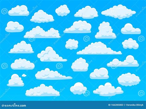 Cartoon Sky Clouds. Fluffy White Clouds in Blue Sky, Bright Cloudscape ...