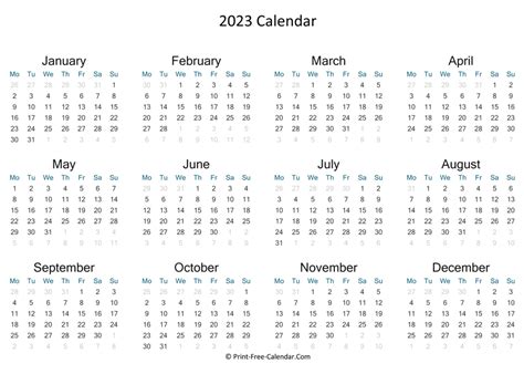 Calendar 2023 To Print - Calendar 2023 With Federal Holidays