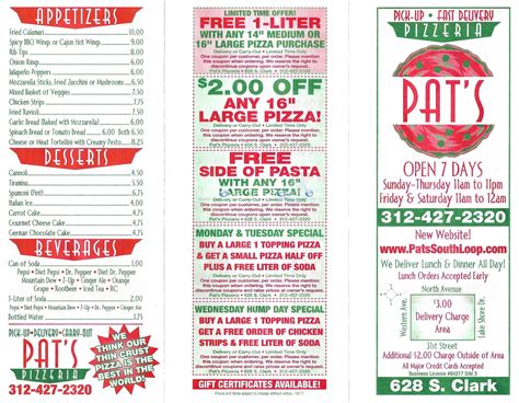 Pat's Pizza Chicago Menu (Scanned Menu With Prices)