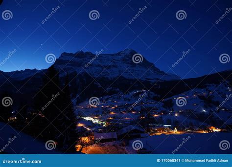 Starry Night in Grindelwald, Switzerland Stock Image - Image of ...