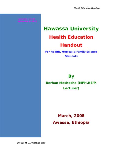 (DOC) Health Education Handout for Health, Medical & Family Science ...