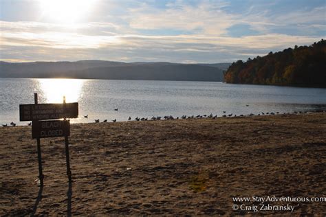 The Lake Beach of Glimmerglass State Park with Fall Foliage | Stay ...