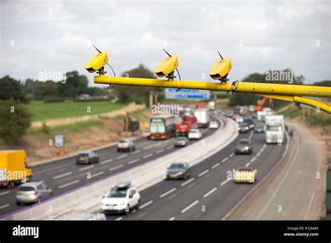 Average speed cameras on the M6 motorway in Cheshire,UK Stock Photo - Alamy