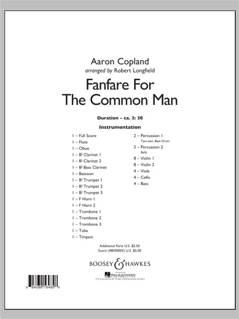 Fanfare For The Common Man - Conductor Score (Full Score) by Robert ...