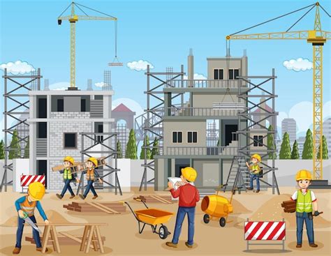 Premium Vector | Scene of building construction site