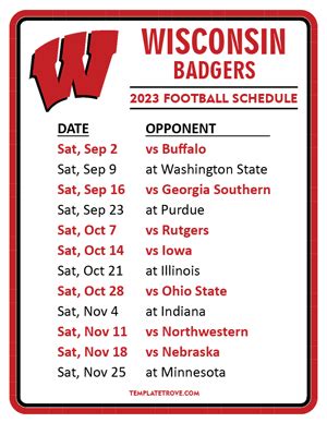 Printable 2023 Wisconsin Badgers Football Schedule