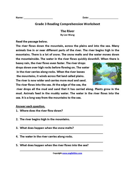 The River Third Grade Reading Worksheets | 3rd grade reading ...