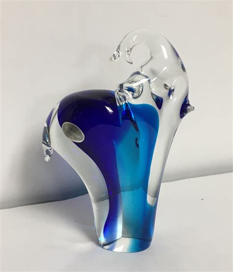 Murano Blue Glass Elephant Figurine, Made in Italy, Hand Blown Glass