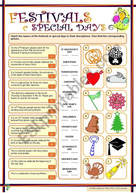 Festivals & special days - ESL worksheet by Tecus