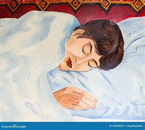 Young Girl Sleeping on White Bed Stock Illustration - Illustration of ...