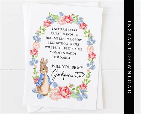 Godparents Card Template Printable Godparents Poem Instant Download ...