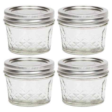 Ball Jelly Jars Quilted Crystal Glass Jars With Lids And Bands 4 Ounce ...