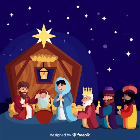 Nativity scene with three wise men Vector | Free Download