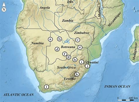 A map of southern Africa showing areas mentioned in the text. a, Nyae ...