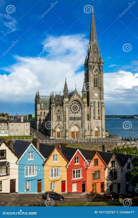 Cobh Cathedral Colored Houses Landscape Clear Sky Stock Image - Image ...