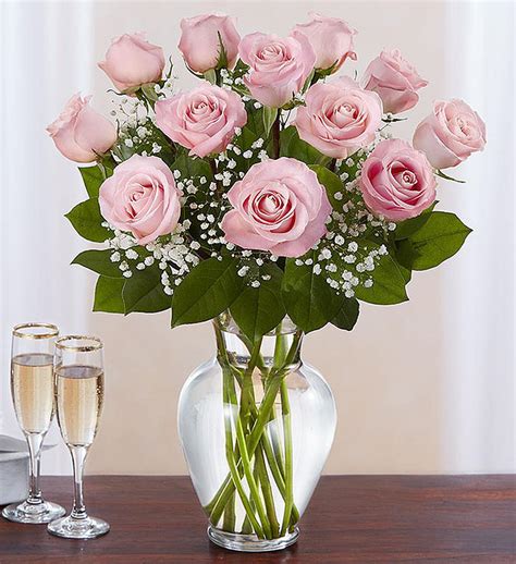 One Dozen Pink Long Stem Roses in a Vase in Glendale, CA | Honey Bee ...