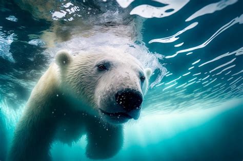 Premium Photo | Closeup of a swimming white polar bear underwater ...