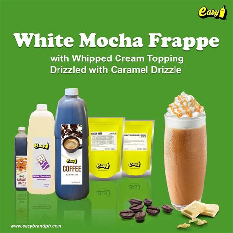 White Mocha Frappe with Whipped Cream drizzled with Caramel - Easy Brand