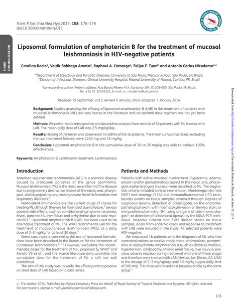 (PDF) Liposomal formulation of amphotericin B for the treatment of ...