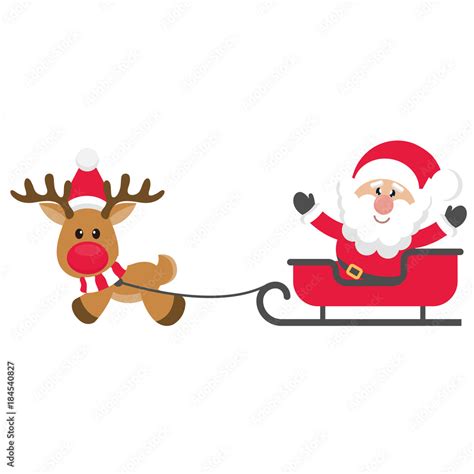 cartoon christmas deer vector with sleigh and santa claus Stock Vector ...