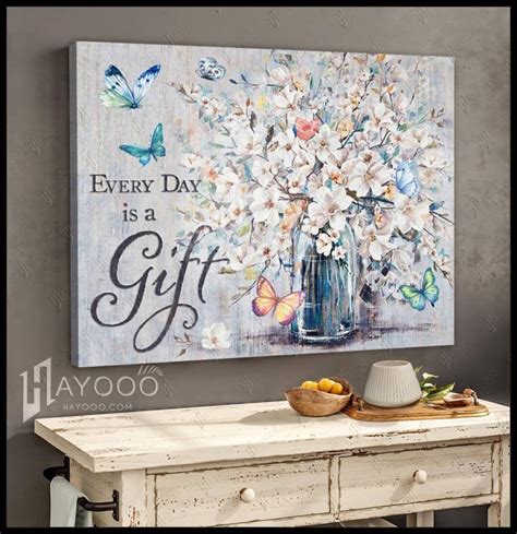 Every Day Is A Gift Butterfly & Flower Poster Canvas Wall Art Decor 2 ...