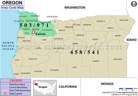 Oregon Area Codes | Map of Oregon Area Codes