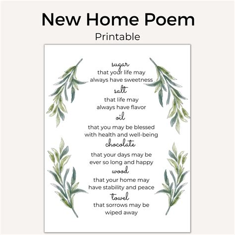 New Home Poem New Home Blessing Housewarming Printable Sugar, Salt, Oil ...