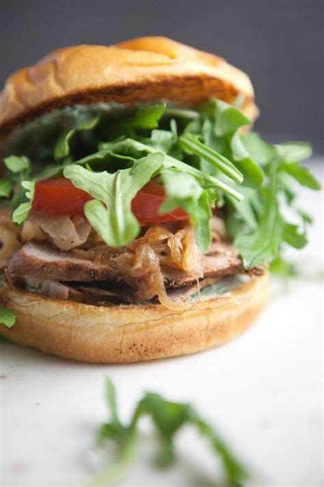 Shaved Pork Tenderloin Sandwich with caramelized apples and chimichurri ...