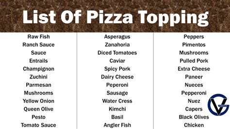 List Of Pizza Topping - GrammarVocab