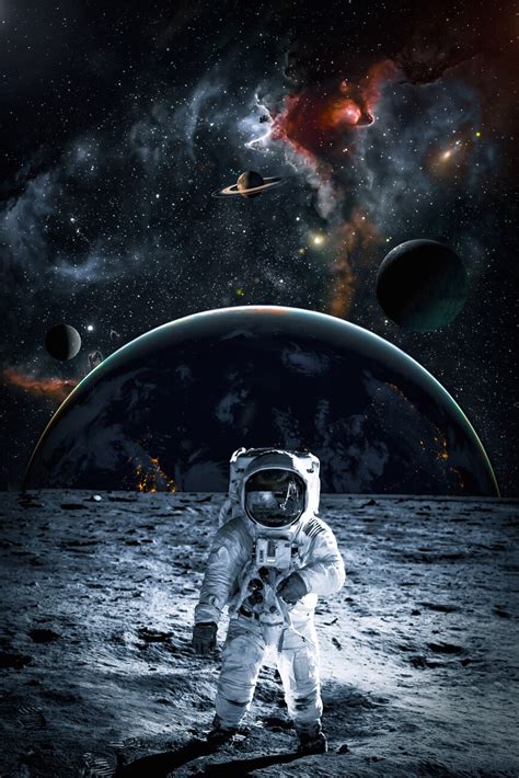 Astronaut on grey moon and cosmos | Posters, Art Prints, Wall Murals ...