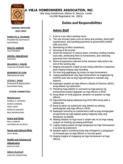 Duties and Responsibilities (Admin Stuff) | PDF