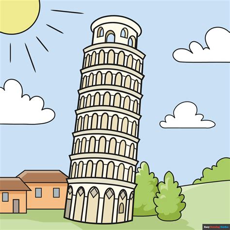 How to Draw the Leaning Tower of Pisa - Really Easy Drawing Tutorial