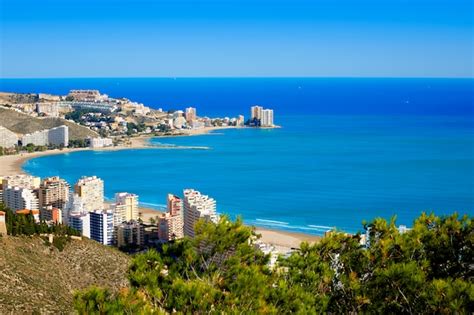 Premium Photo | Cullera beach aerial with skyline of village valencia