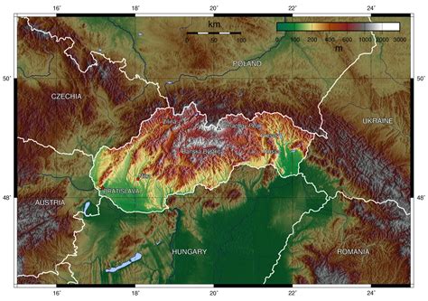 Physical map of Slovakia and border countries. Slovakia and border ...