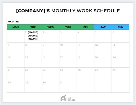 Free printable monthly work schedule template - mvpfopt