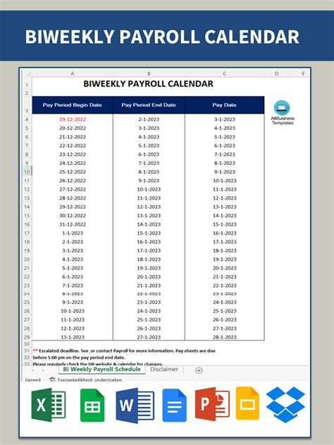 Payroll Calendar Template Excel