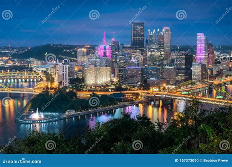 Pittsburgh Skyline by Night Editorial Image - Image of allegheny ...