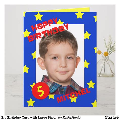 Big Birthday Card with Large Photo Custom Any Age | Zazzle