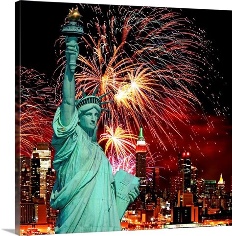 The Statue Of Liberty And Holiday Fireworks | Great Big Canvas