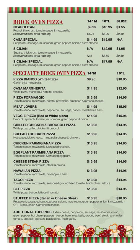 Casa Mia menu in Bethlehem, Pennsylvania, USA