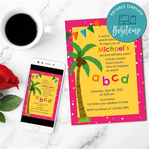 Chicka chicka boom boom birthday Invitation Template DIY ...