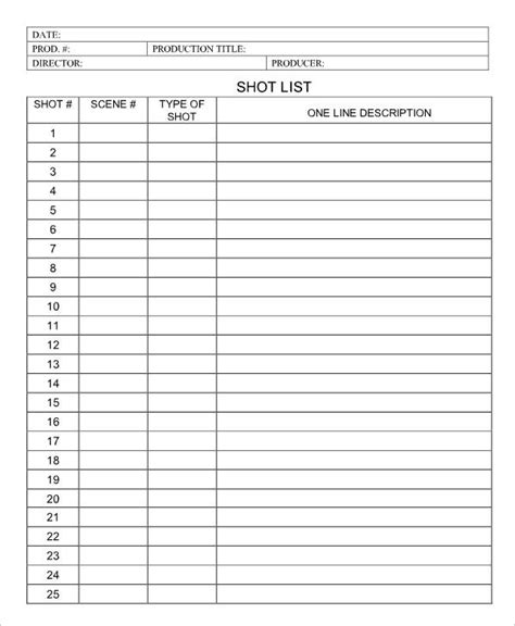 11+ Sample Shot List Templates - DOC, PDF, Excel