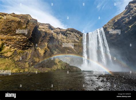 Skógafoss waterfall, rainbow, Skogar, Southern Region, Iceland Stock ...