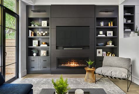 Custom Modern Living Room TV Wall Unit With Gas Fireplace | Living room ...