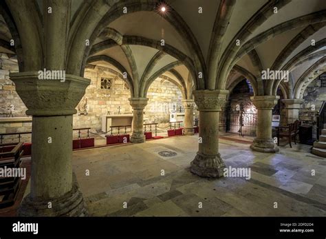 Arches and columns, crypt, York Minster (The Cathedral and ...