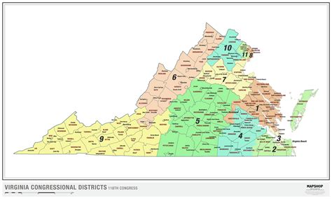 Virginia 2022 Congressional Districts Wall Map - The Map Shop