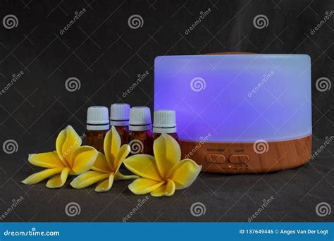 Essential Oil Diffuser with Purple Light Stock Photo - Image of glass ...